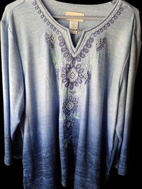 Alfred Dunner Embellished Ombre Blue Tunic Top